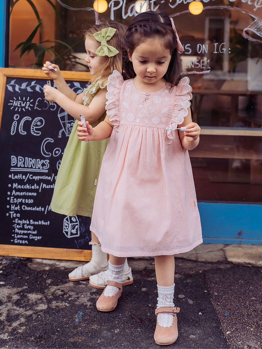 Uffizi Embroidery Dress, Pearl Pink – Happyology