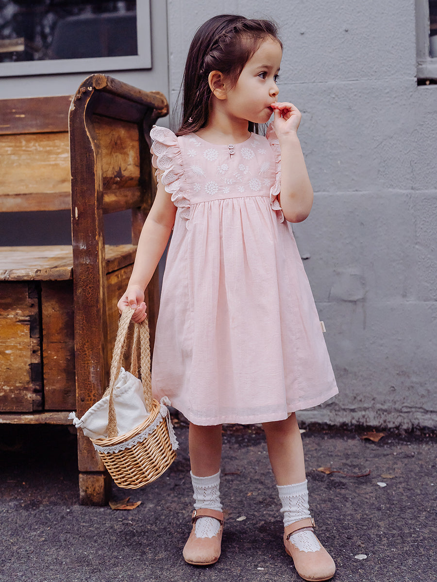 Uffizi Embroidery Dress, Pearl Pink – view 4