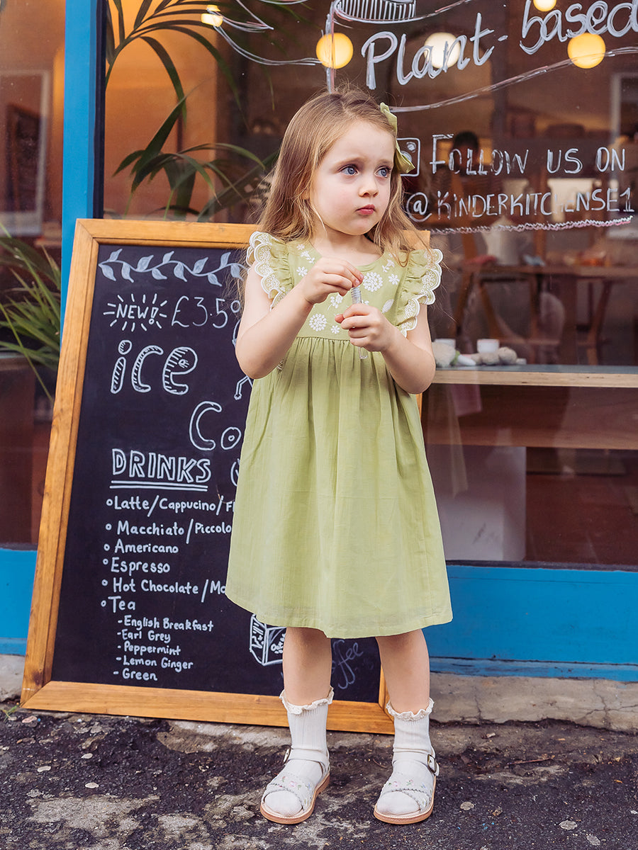 Uffizi Embroidery Dress, Apple Green – Happyology