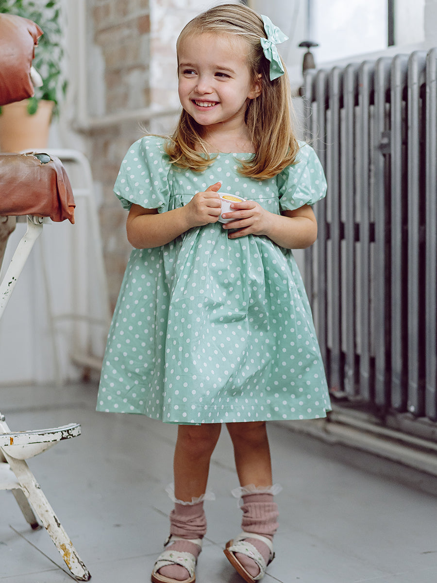Harrogate Polka Dot Dress, Green Polka – view 3