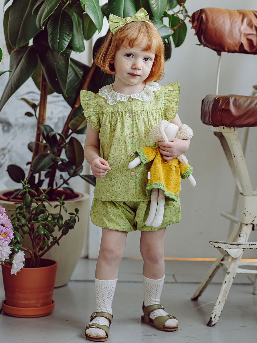 Copenhagen Lace Collar Top & Bloomers Set, Green Sakura – Happyology