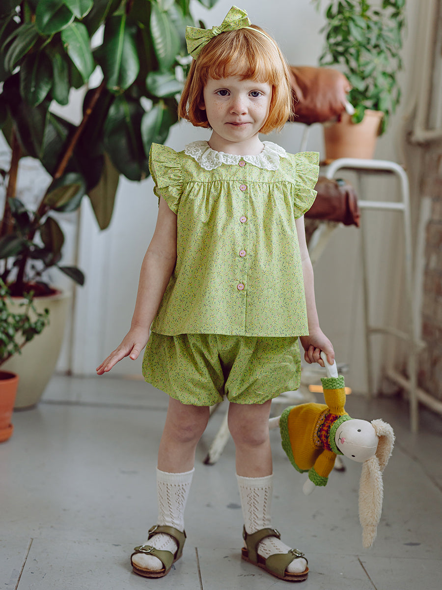 Copenhagen Lace Collar Top & Bloomers Set, Green Sakura – view 3