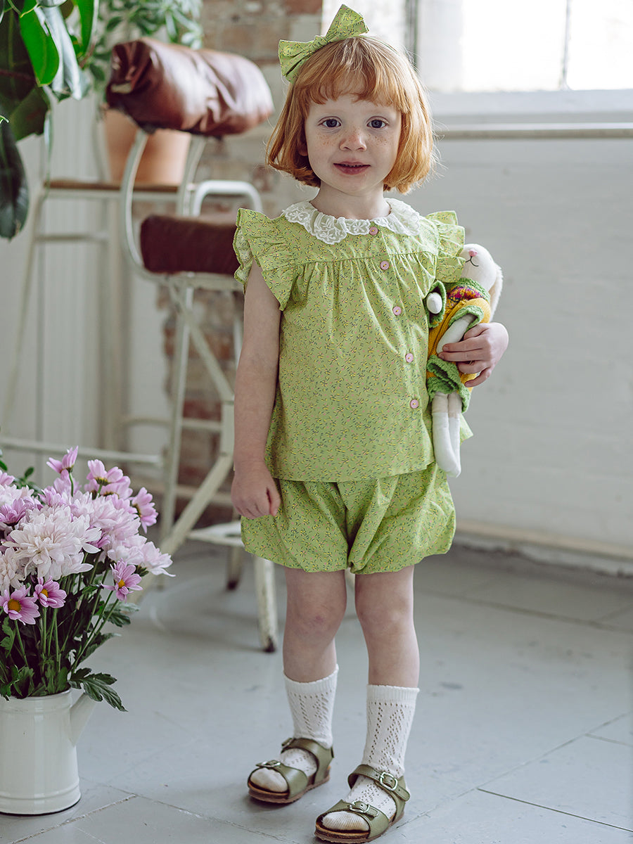 Copenhagen Lace Collar Top & Bloomers Set, Green Sakura – view 4
