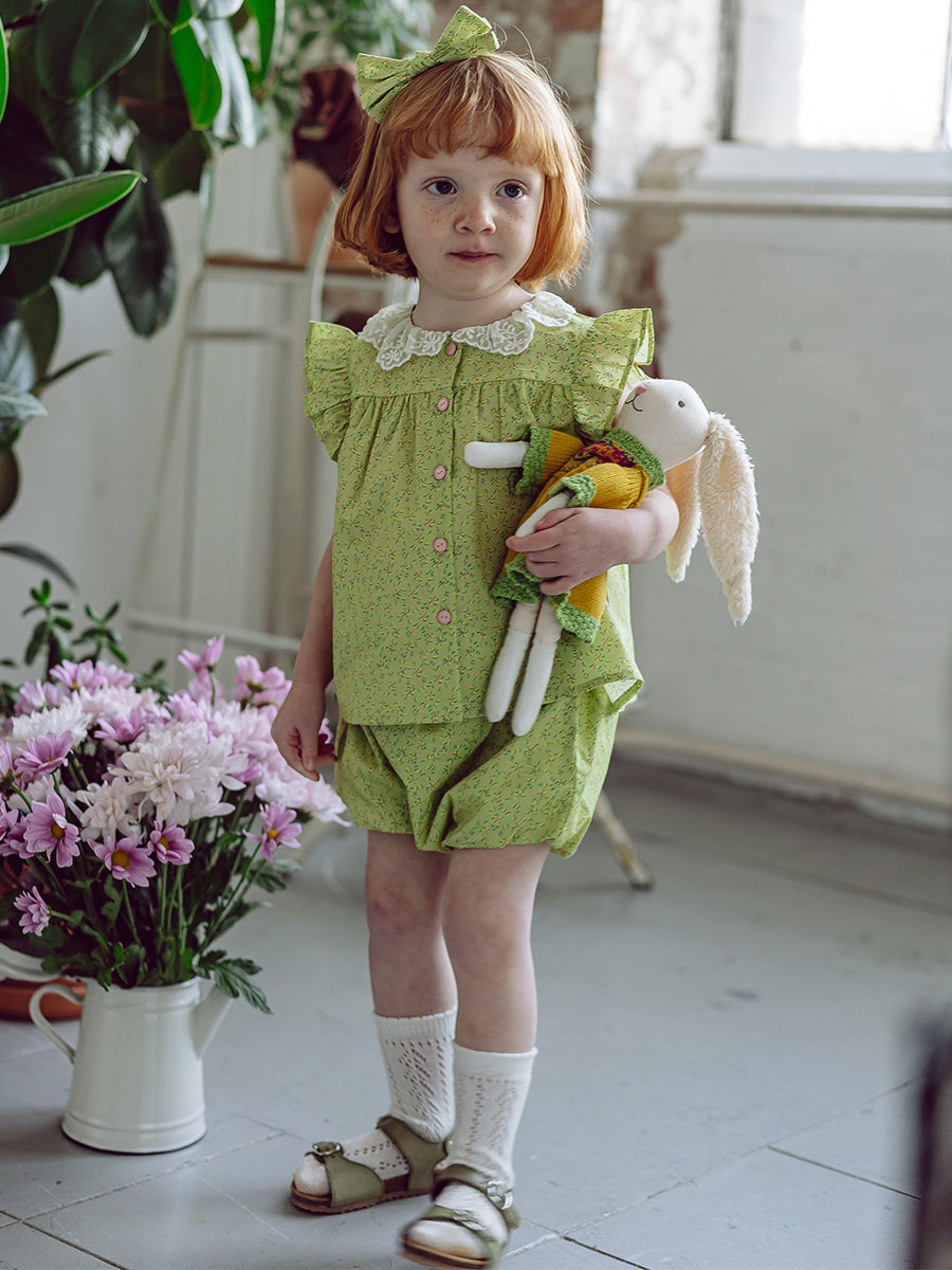 Copenhagen Lace Collar Top & Bloomers Set, Green Sakura – view 5