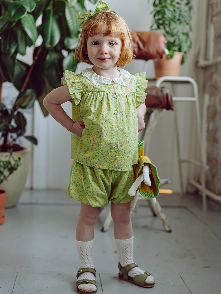 Copenhagen Lace Collar Top & Bloomers Set, Green Sakura – view 6
