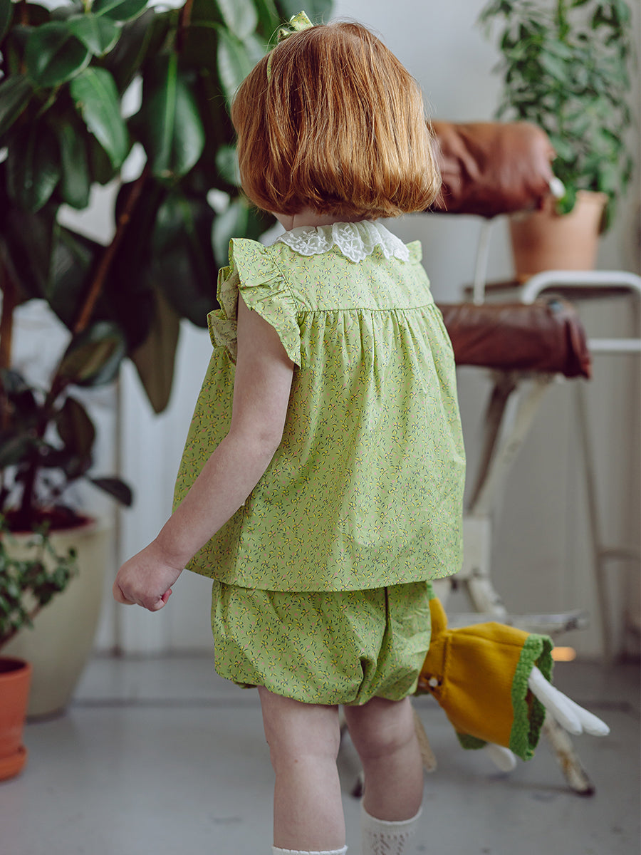 Copenhagen Lace Collar Top & Bloomers Set, Green Sakura – view 7