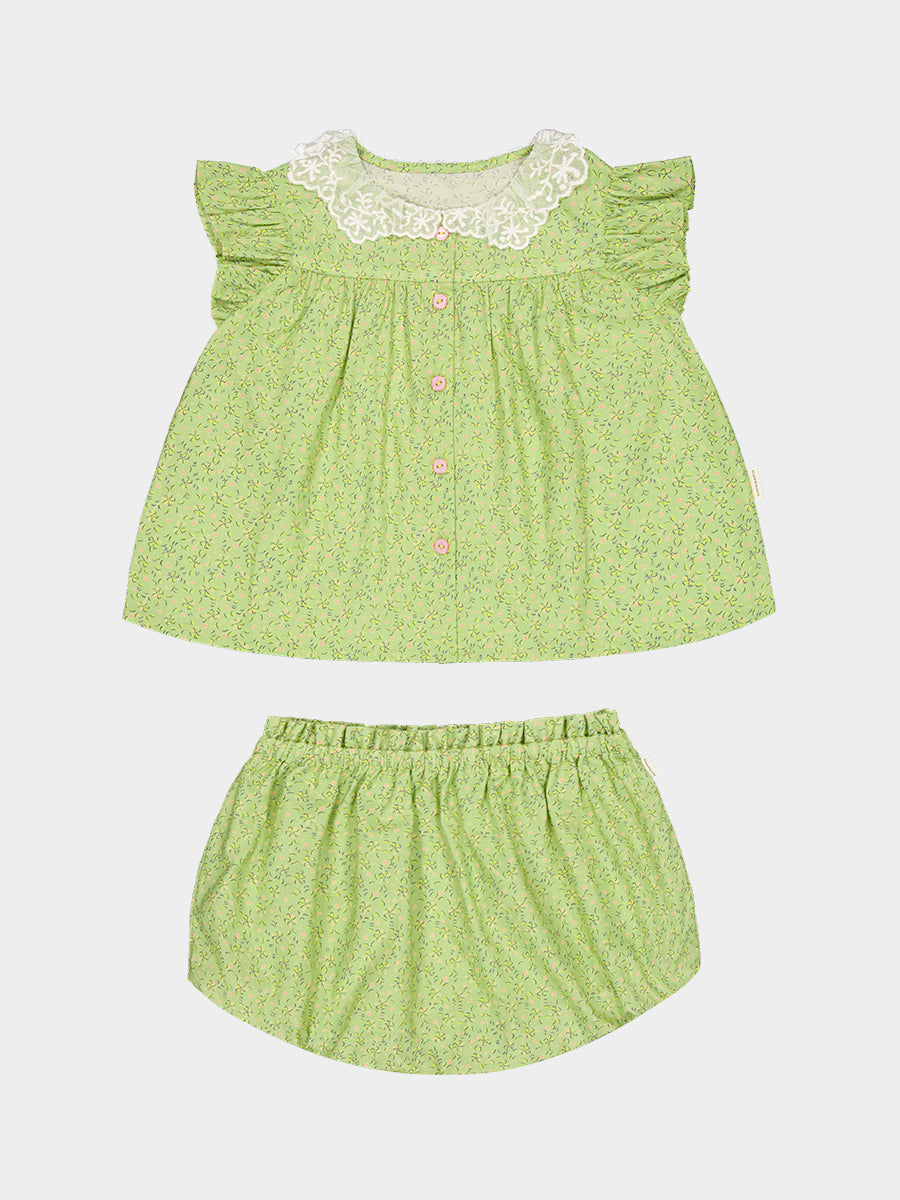 Copenhagen Lace Collar Top & Bloomers Set, Green Sakura – view 2