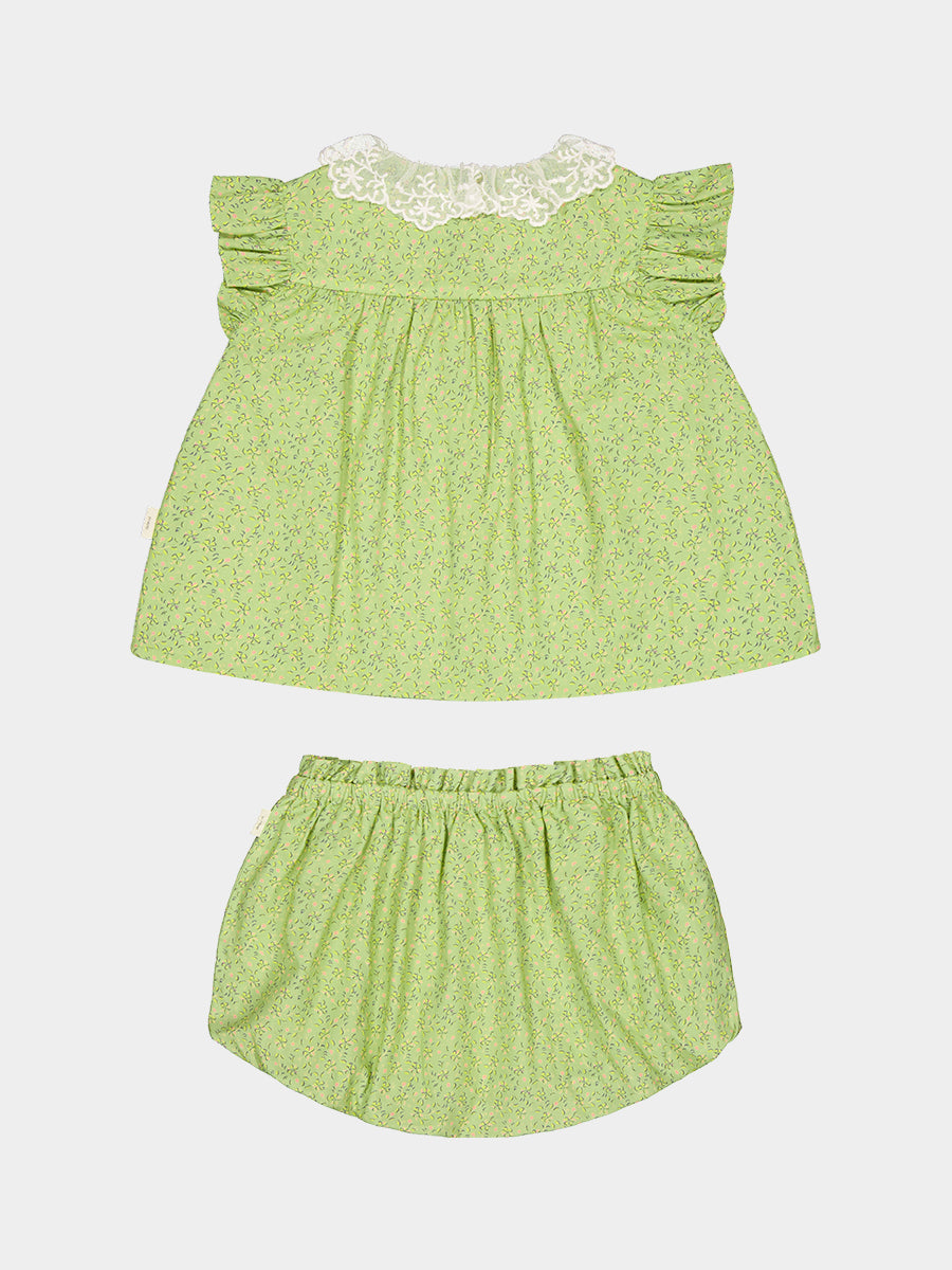 Copenhagen Lace Collar Top & Bloomers Set, Green Sakura – view 8