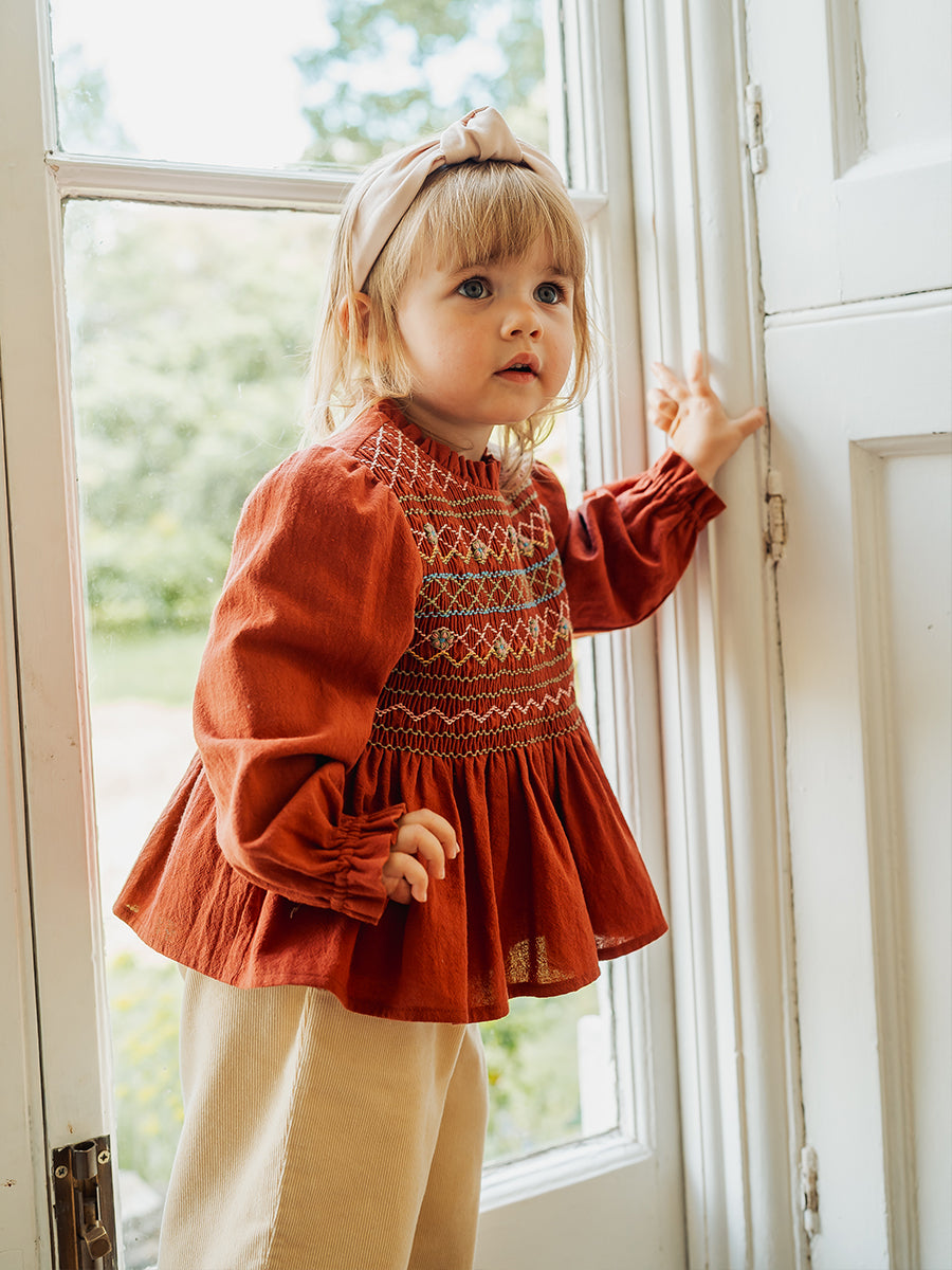 Janelle Hand-Embroidered Blouse, Rust Red – view 7