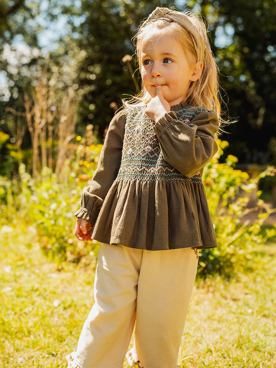 Janelle Hand-Embroidered Blouse, Acacia Green – Happyology