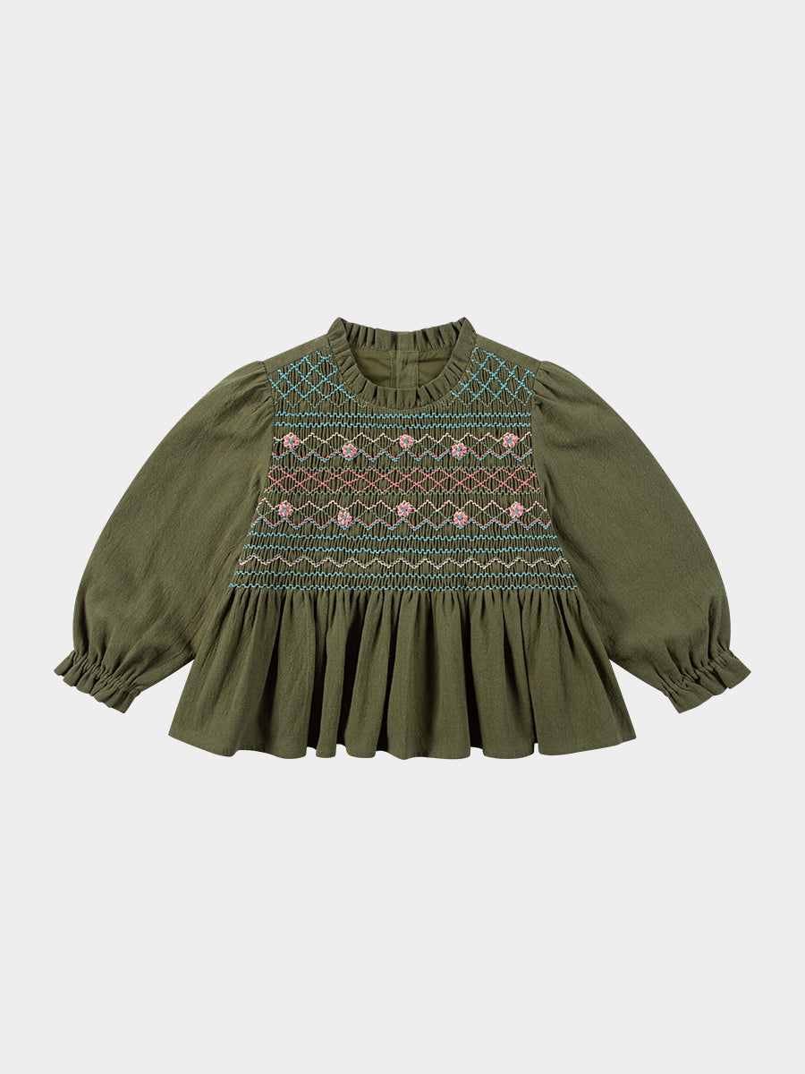 Janelle Hand-Embroidered Blouse, Acacia Green – view 2
