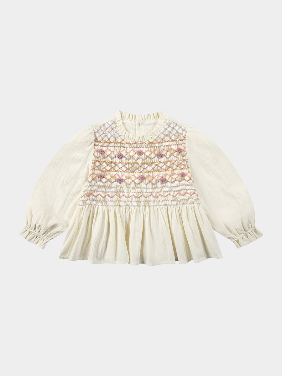 Janelle Hand-Embroidered Blouse, Cream – view 2