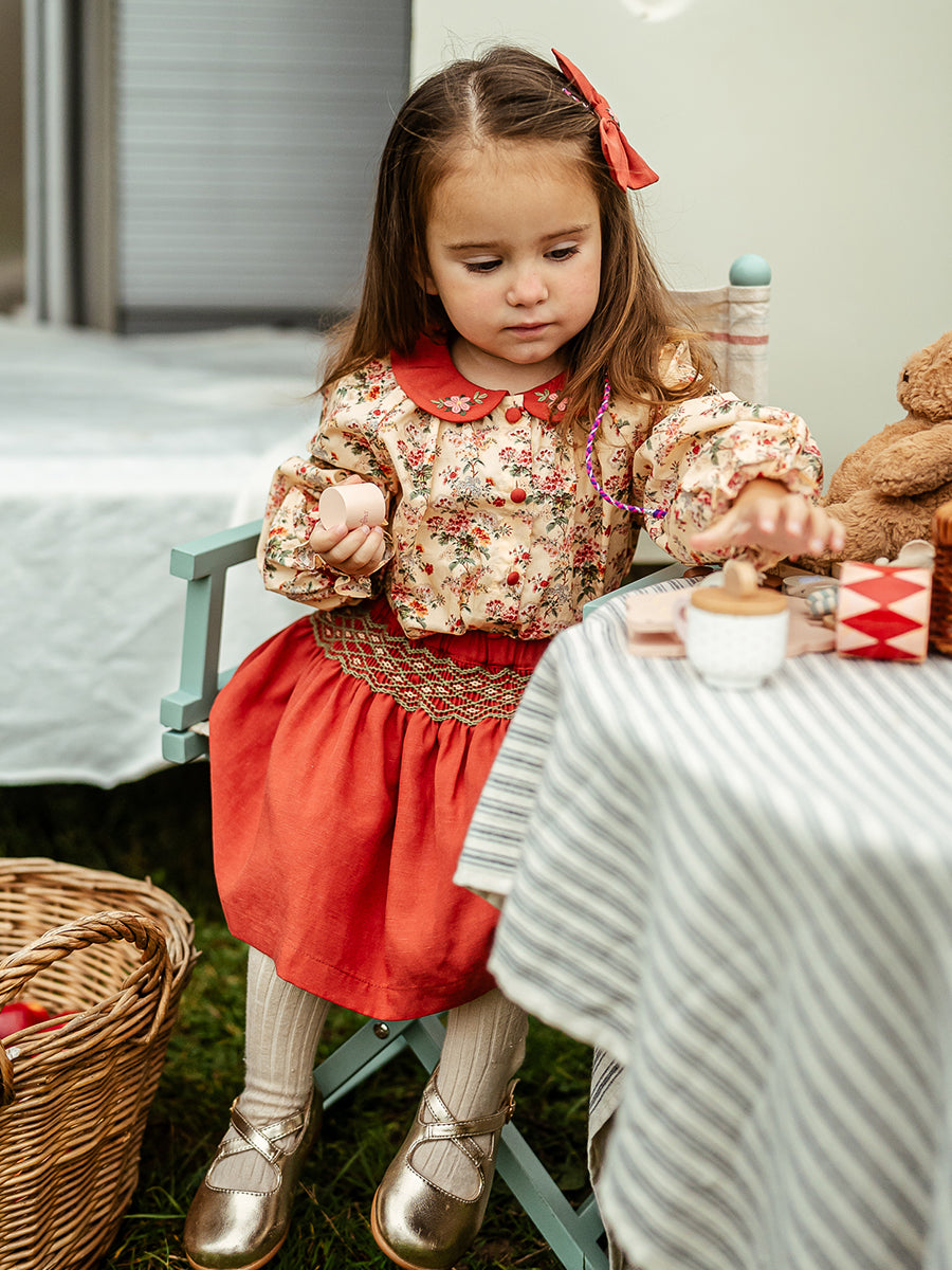 Harrogate Hand-Smocked Skirt, Apple Red – view 6