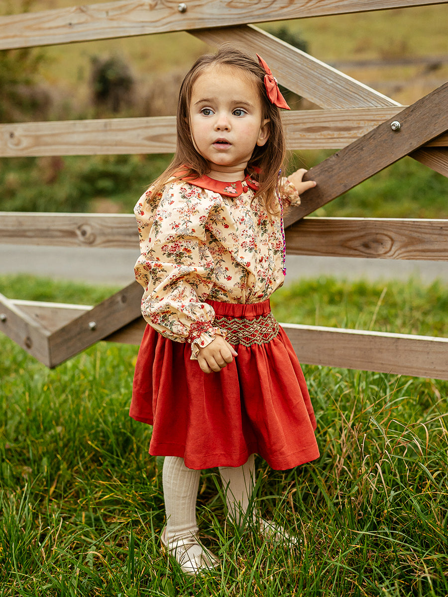 Harrogate Hand-Smocked Skirt, Apple Red – view 7