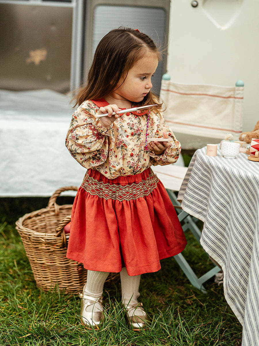 Harrogate Hand-Smocked Skirt, Apple Red – view 5