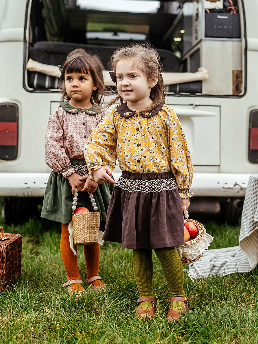 Harrogate Hand-Smocked Skirt, Dark Chestnut – view 7