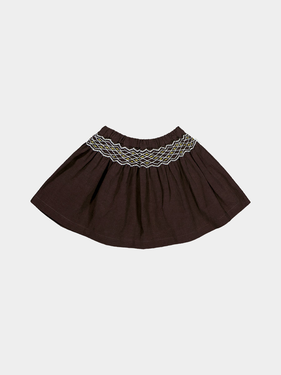 Harrogate Hand-Smocked Skirt, Dark Chestnut – view 2
