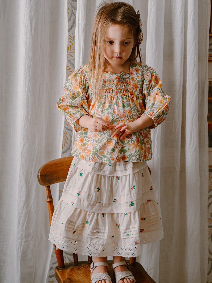 Verona Hand-Embroidered Blouse, Magic Garden, Yellow – Happyology