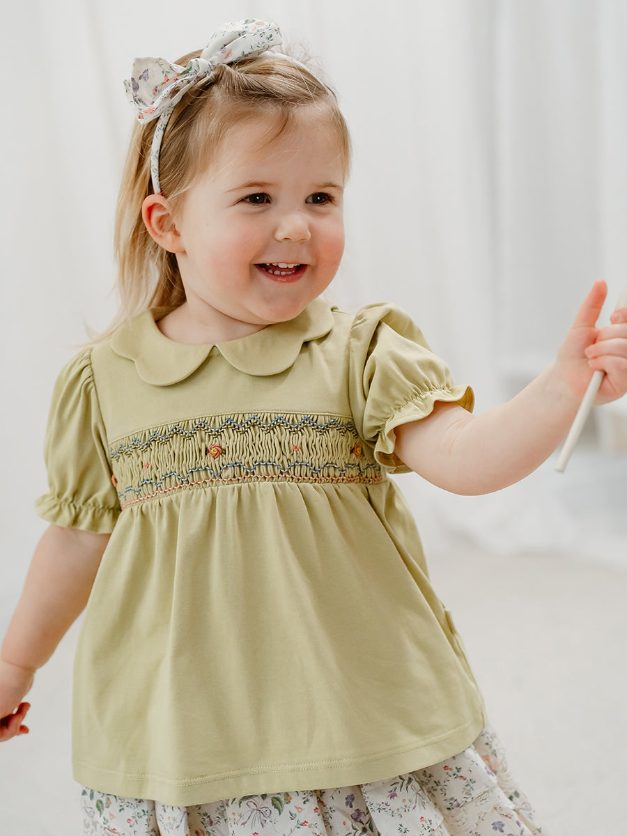 Taormina Hand-Smocked Top, Mustard Yellow – view 6