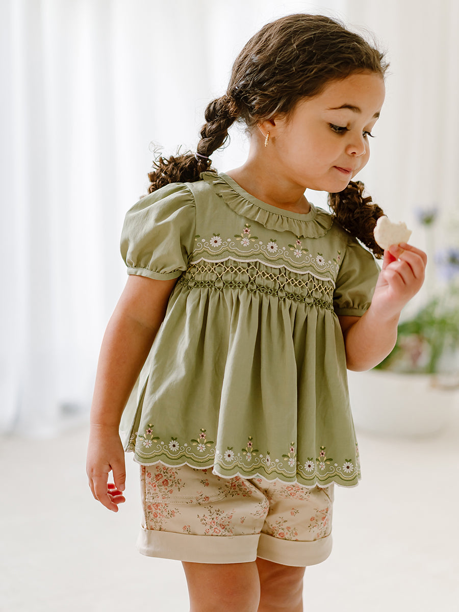 Dover Hand-Smocked Blouse, Kiwi Green – Happyology