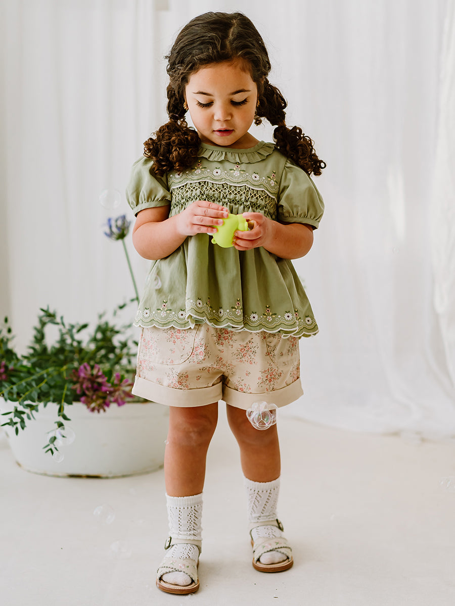 Dover Hand-Smocked Blouse, Kiwi Green – view 5