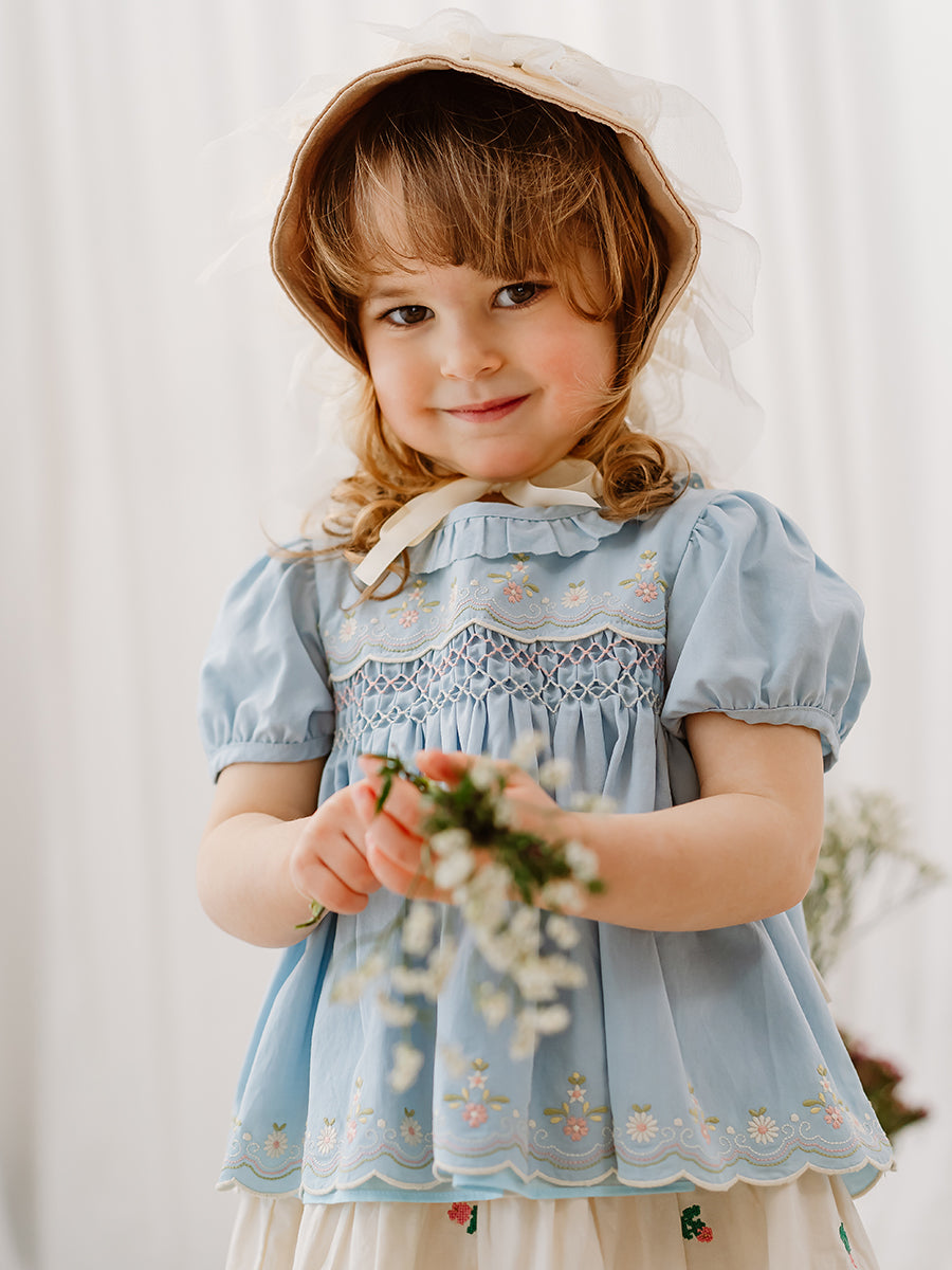 Dover Hand-Smocked Blouse, Sky Blue – view 6