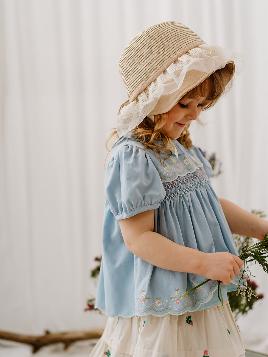 Dover Hand-Smocked Blouse, Sky Blue – view 7