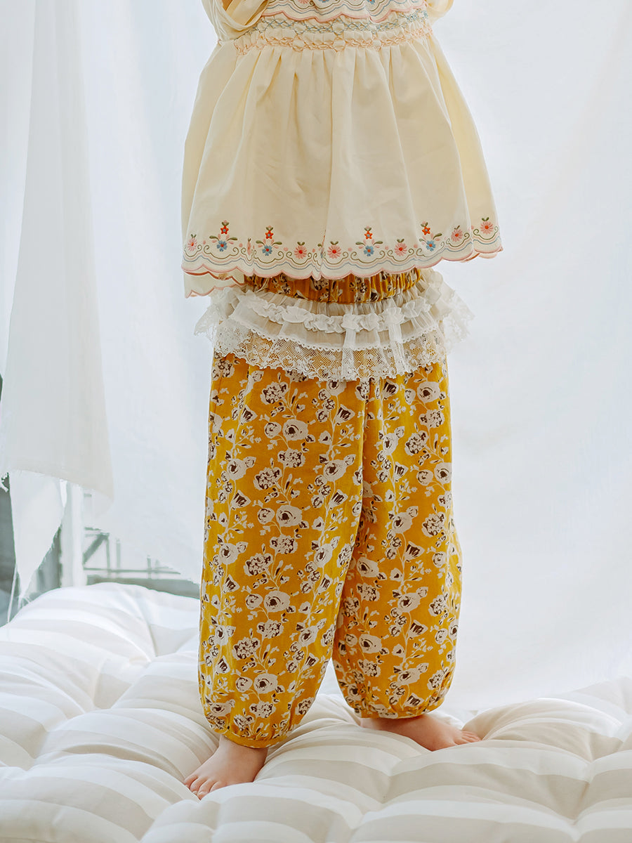 Valladolid Trousers, Happy Peony, Yellow – Happyology