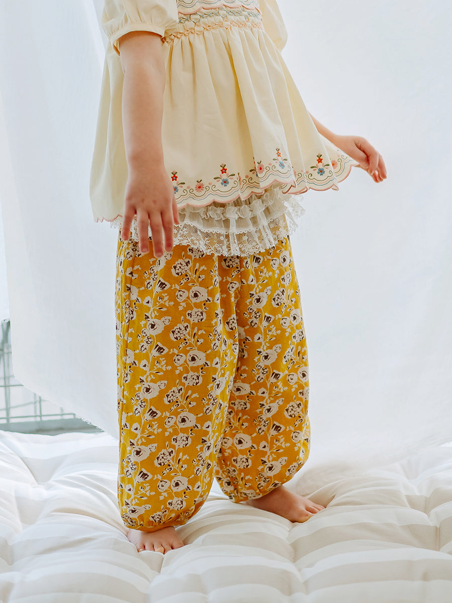 Valladolid Trousers, Happy Peony, Yellow – view 4