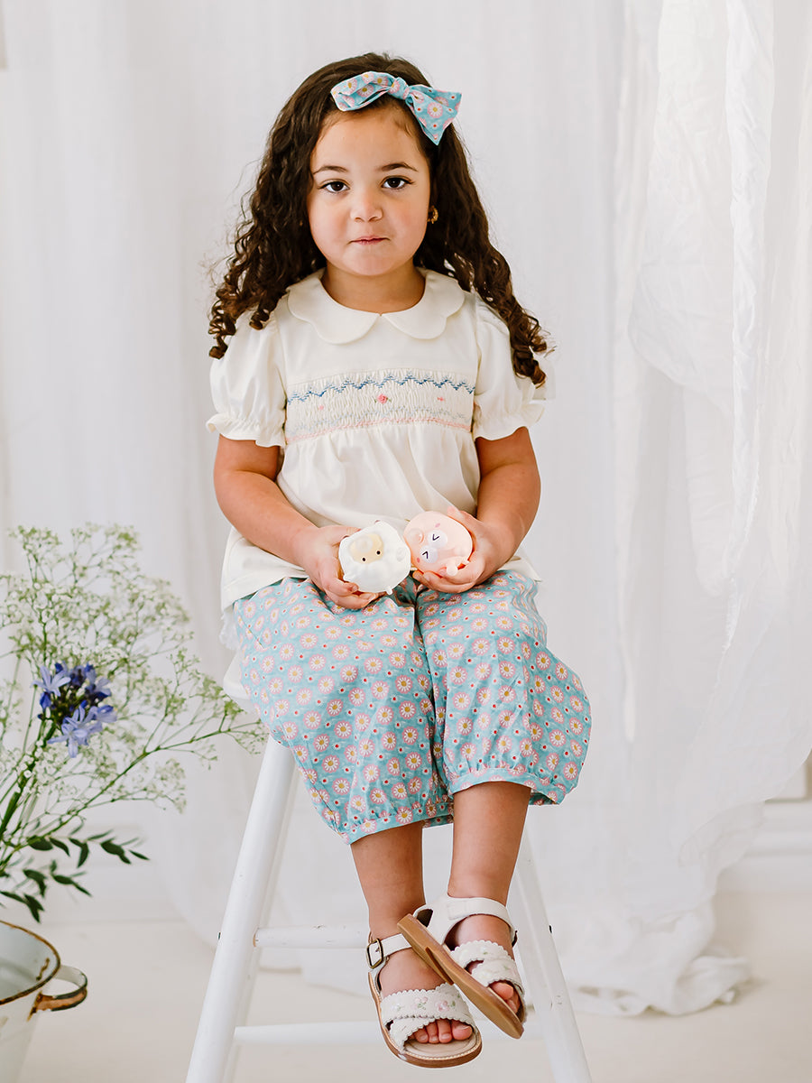 Valladolid Trousers, Ceramic Flowers, Teal – view 4
