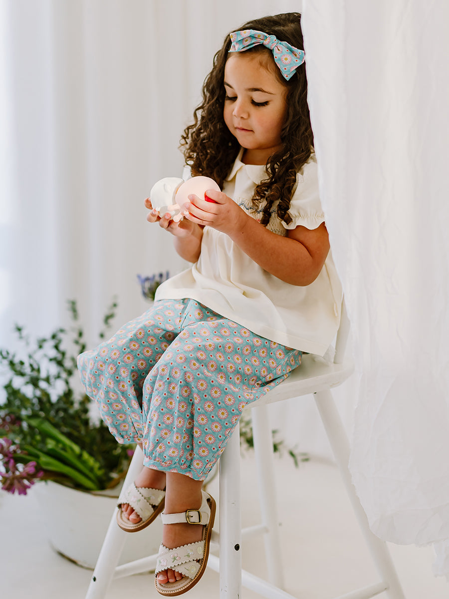 Valladolid Trousers, Ceramic Flowers, Teal – view 7