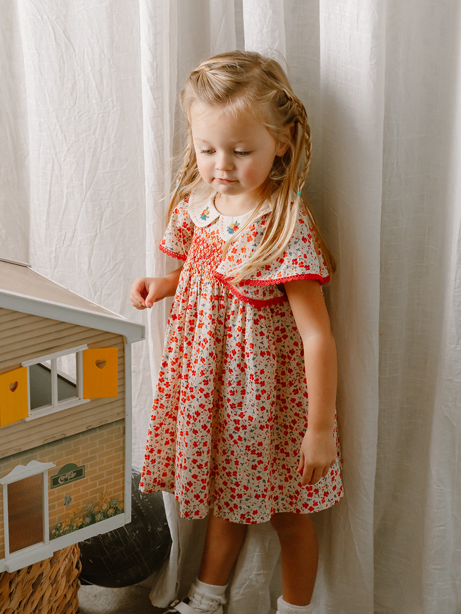 Odense Hand-Embroidered Dress, Watercolor Kousa, White – view 7