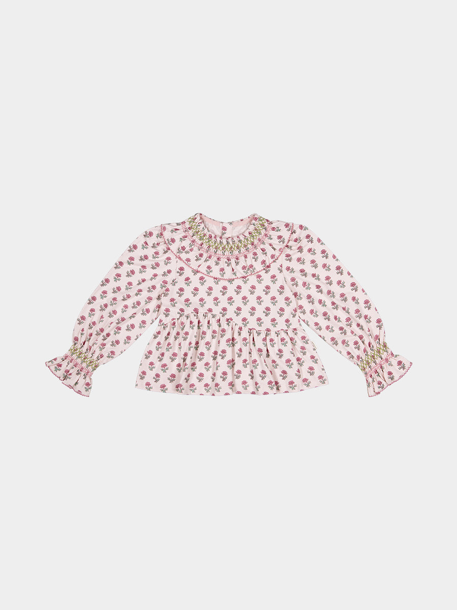 Charleston Smocked Tee, Block Print Peony, Butterscotch – view 2