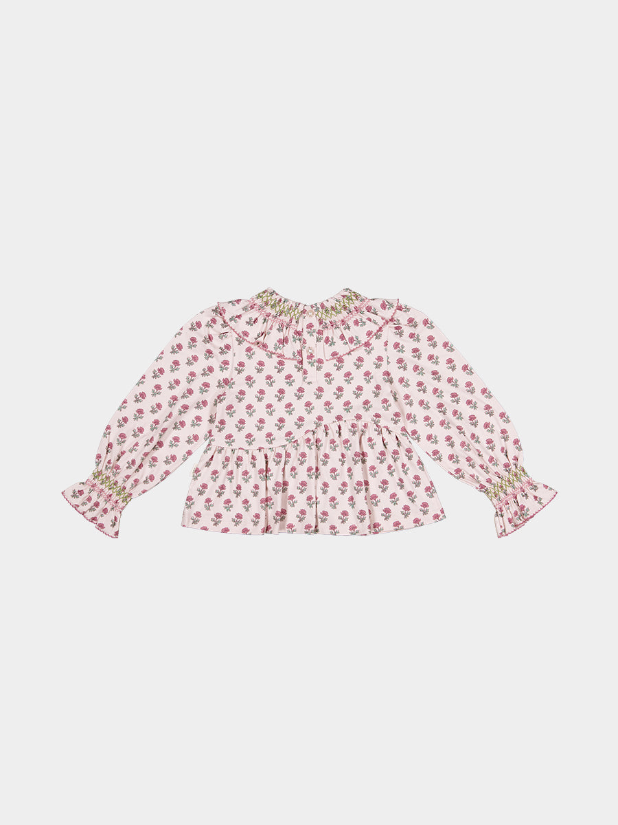 Charleston Smocked Tee, Block Print Peony, Butterscotch – view 8