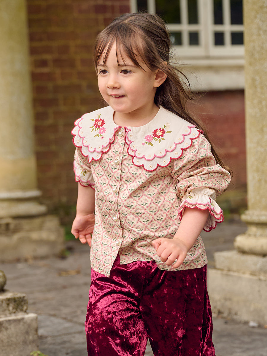 Venice Double-Collar Shirt, Windsor Tile Flowers, Pink – Happyology