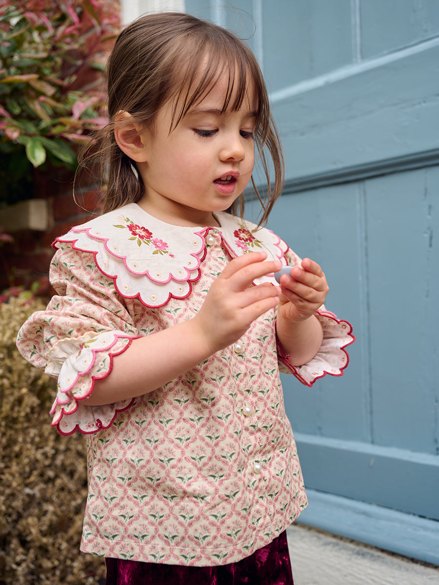 Venice Double-Collar Shirt, Windsor Tile Flowers, Pink – view 4