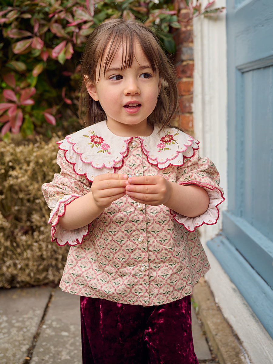 Venice Double-Collar Shirt, Windsor Tile Flowers, Pink – view 5
