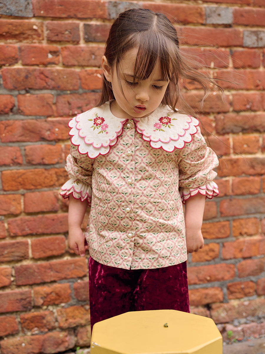Venice Double-Collar Shirt, Windsor Tile Flowers, Pink – view 6