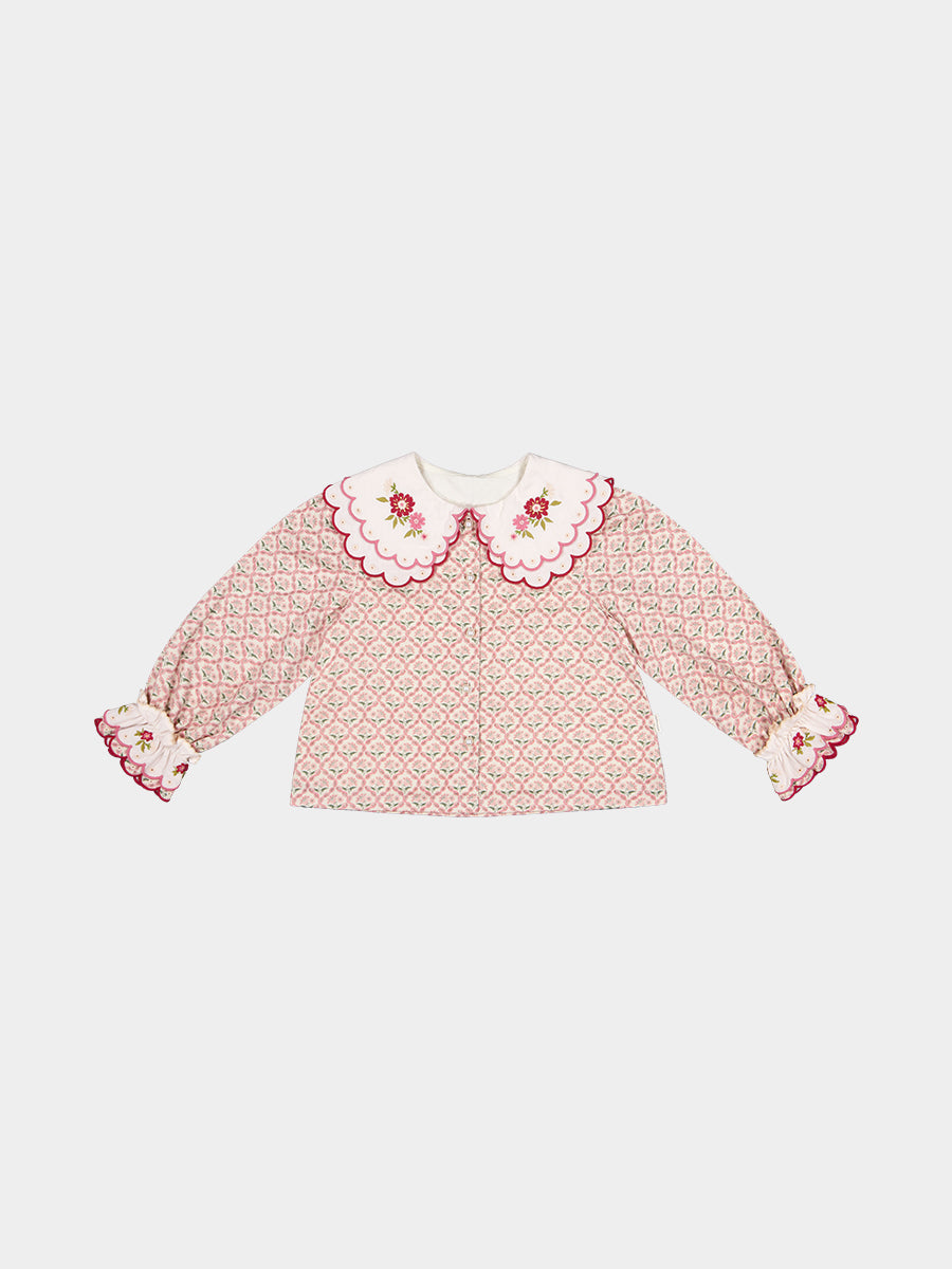 Venice Double-Collar Shirt, Windsor Tile Flowers, Pink – view 2