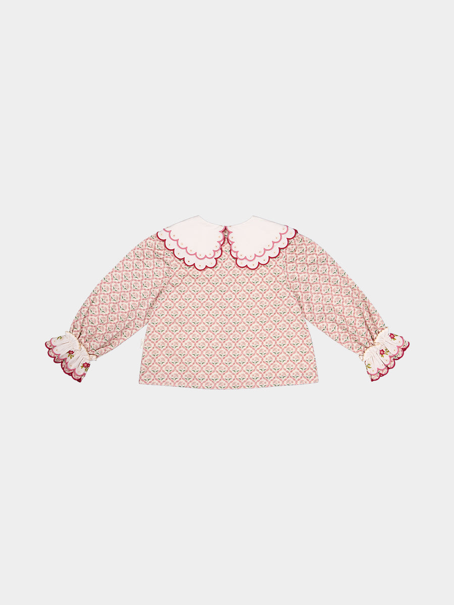 Venice Double-Collar Shirt, Windsor Tile Flowers, Pink – view 8