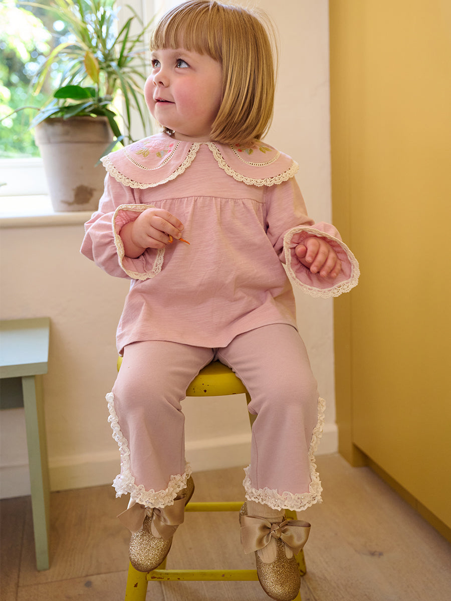 Tretyakov Lace-Trim Leggings, Light Rose – Happyology