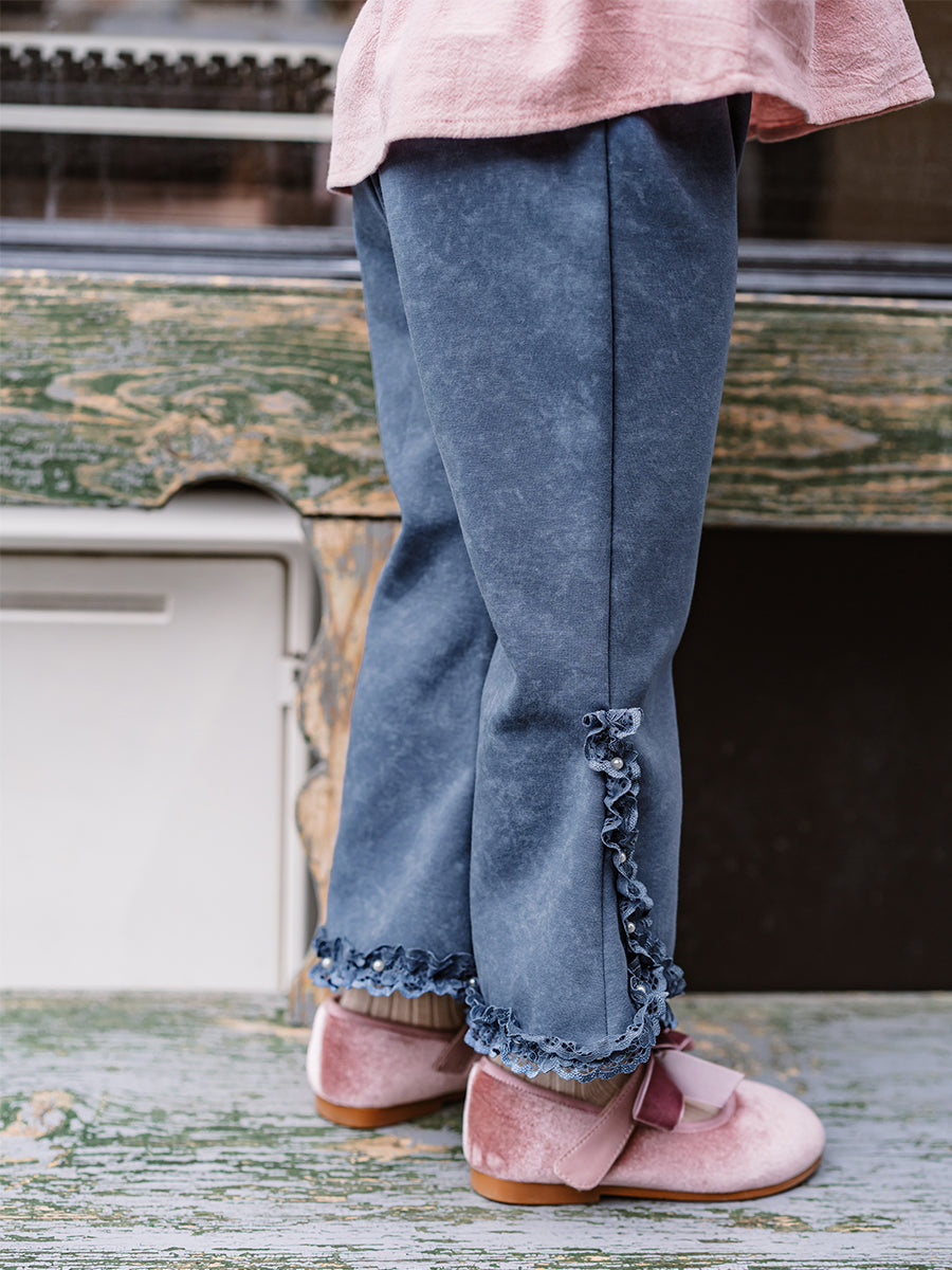 Tretyakov Lace-Trim Leggings, Denim Blue – Happyology