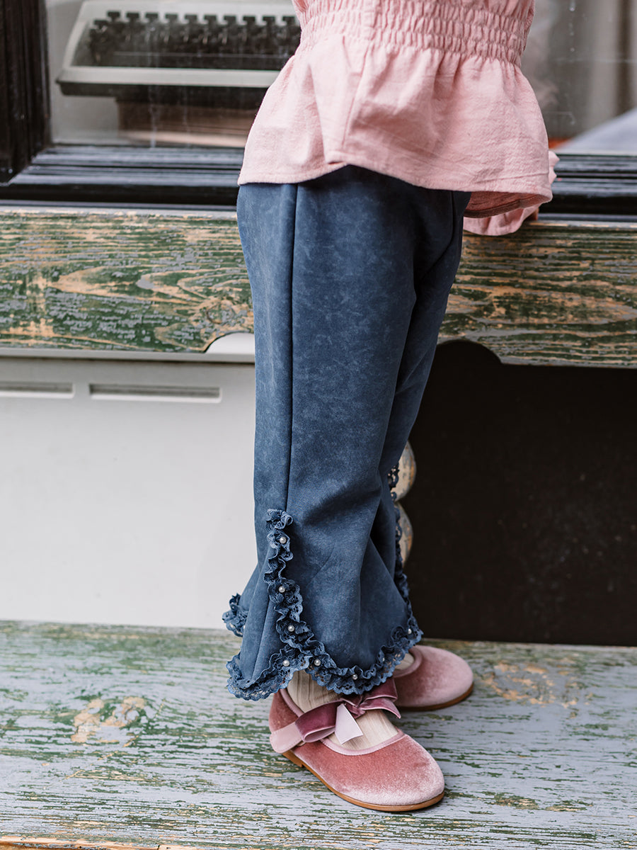 Tretyakov Lace-Trim Leggings, Denim Blue – view 5