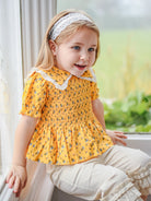 Cecile Smocked Floral Blouse， Yellow Fields – view 5