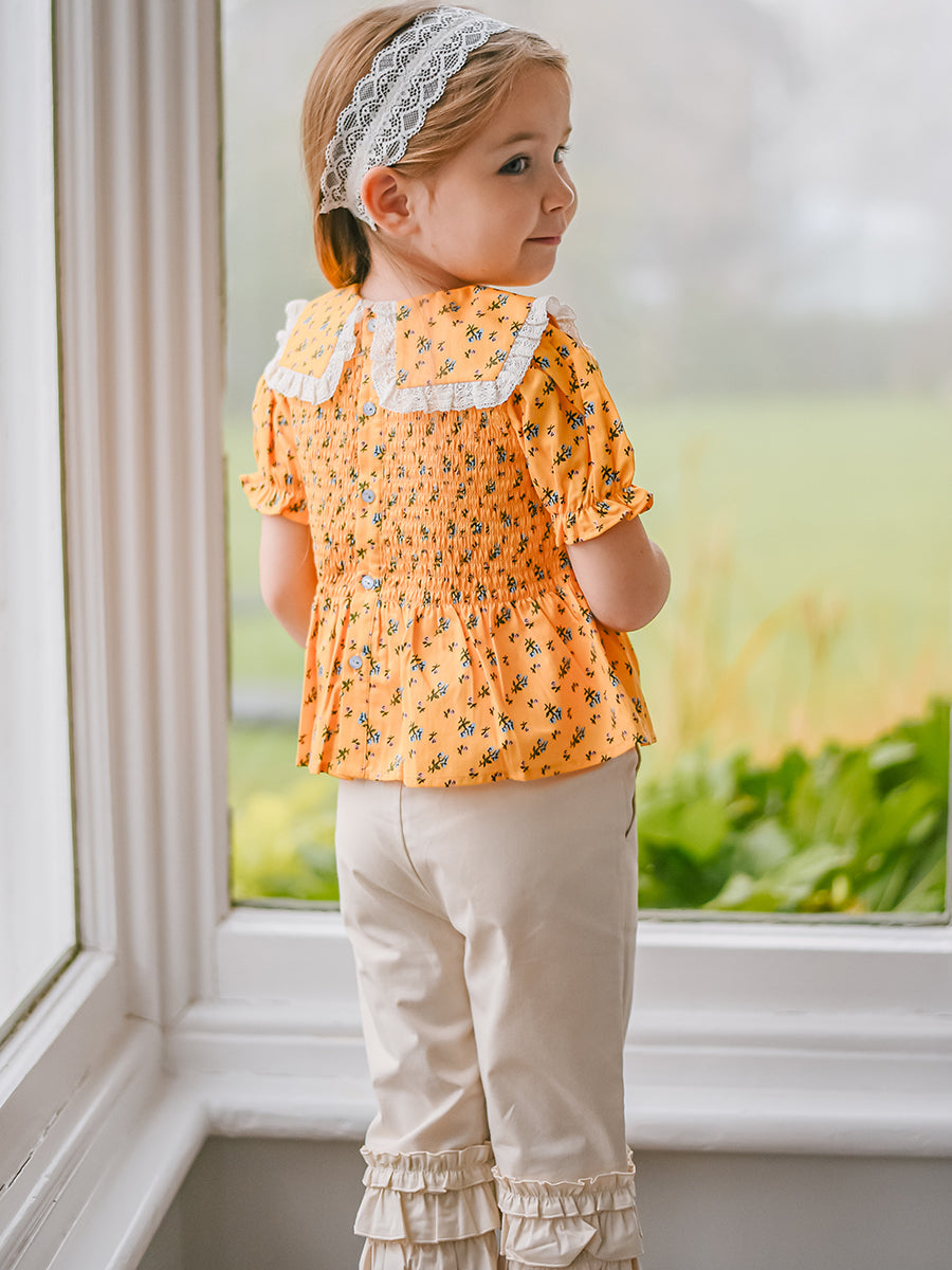 Cecile Smocked Floral Blouse， Yellow Fields – view 6