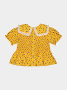 Cecile Smocked Floral Blouse， Yellow Fields – view 7