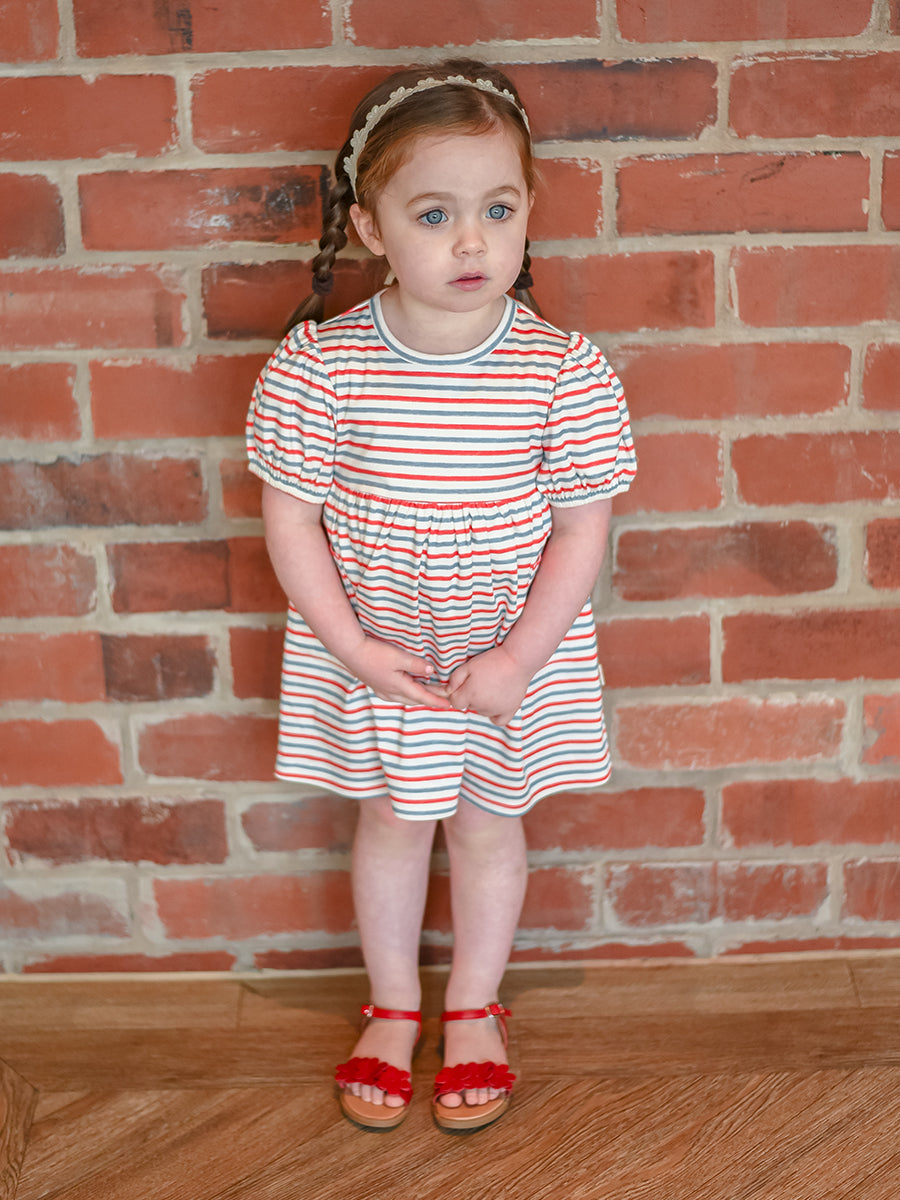 Phoebe Cotton Jersey Dress,Red Stripes – Happyology