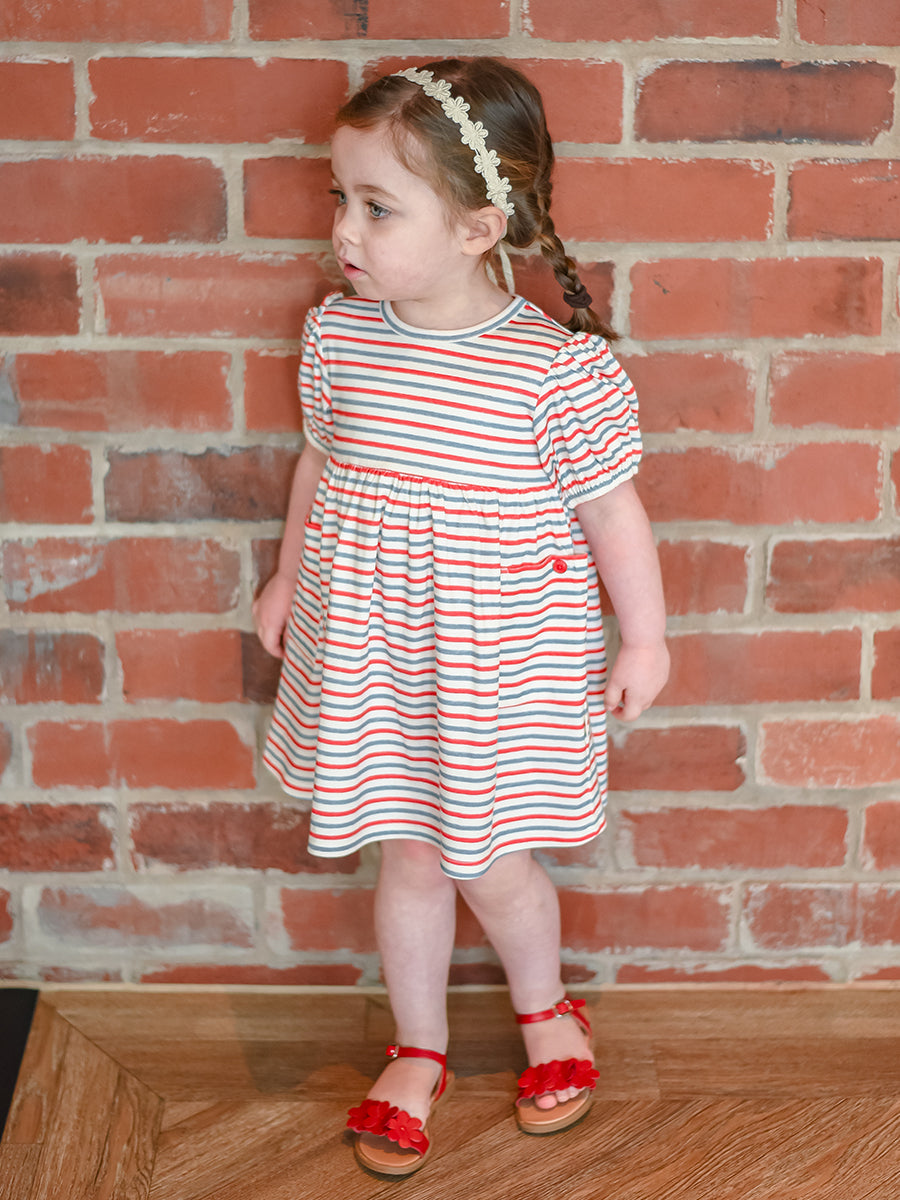 Phoebe Cotton Jersey Dress,Red Stripes – view 3