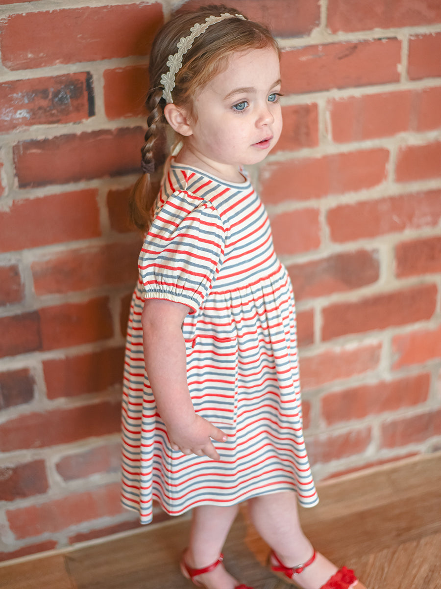 Phoebe Cotton Jersey Dress,Red Stripes – view 4