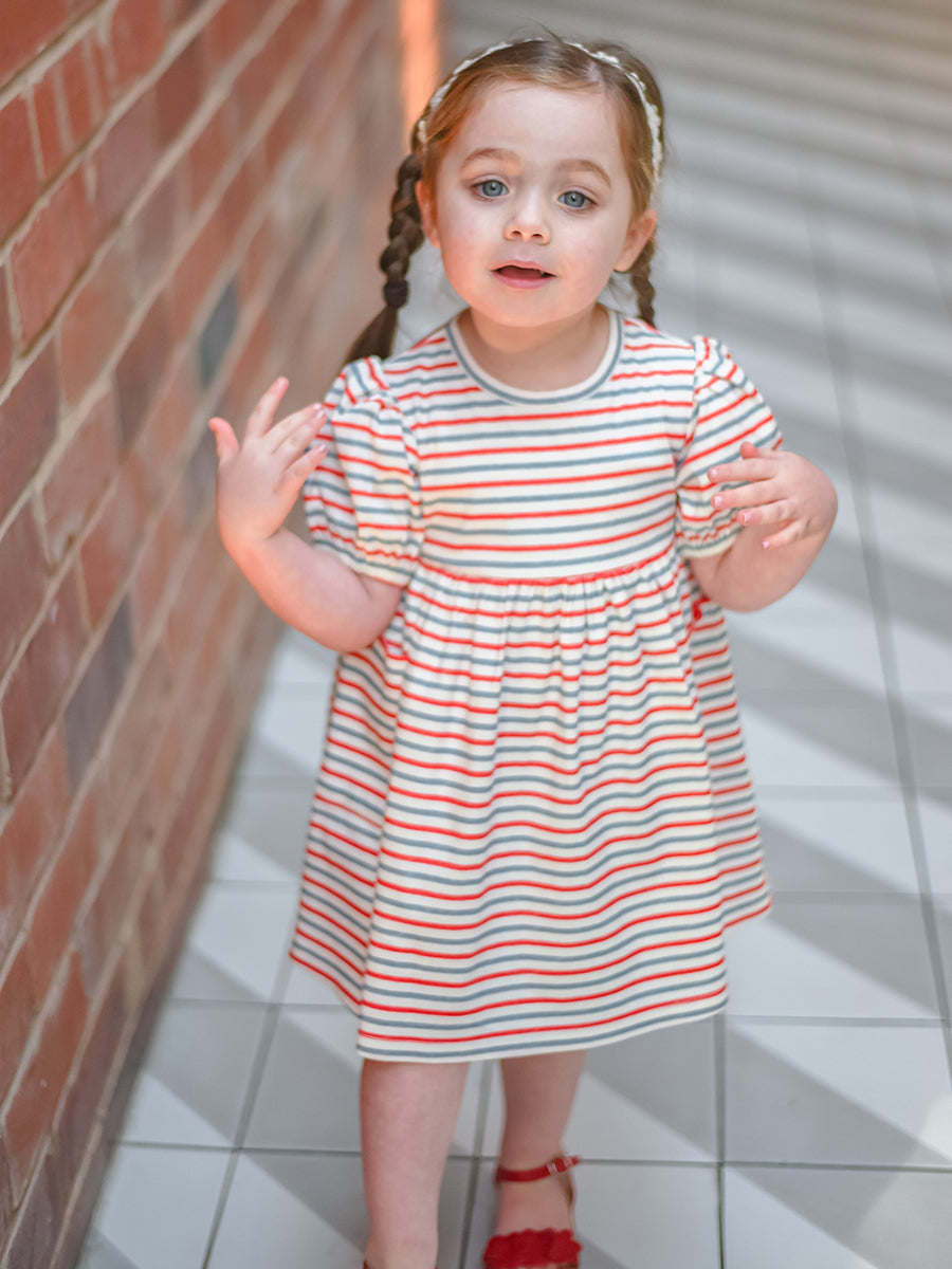 Phoebe Cotton Jersey Dress,Red Stripes – view 5